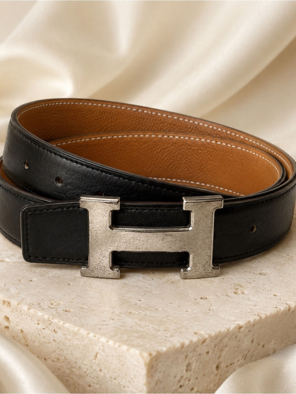 Authentic Hermès Reversible H Belt Black Gold Brown Size 90